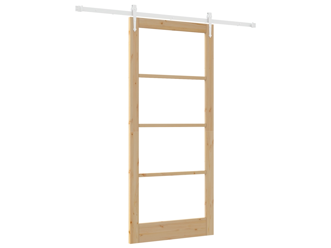 Conjunto De Porta Deslizante Com Ferragens Madeira De Pinho Sólida Vidaxl Bege Madeira De Pinho Maciça (93 X 211 Cm)