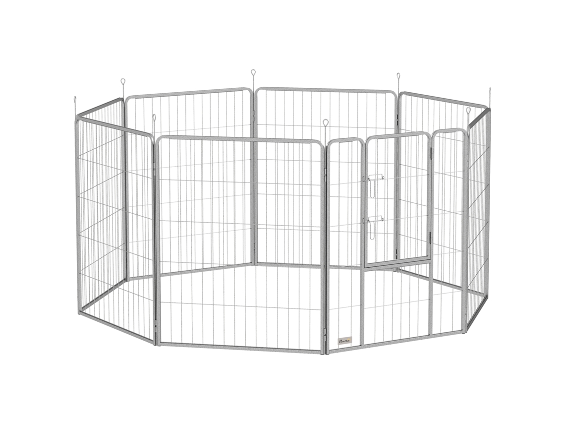 Cercado Para Filhotes 100 Cm De Altura, 8 Peças, Canil Com Porta E Cinto, Para Cães Pequenos E Médios, Porquinhos-da-índia E Coelhos, Aço Prateado.