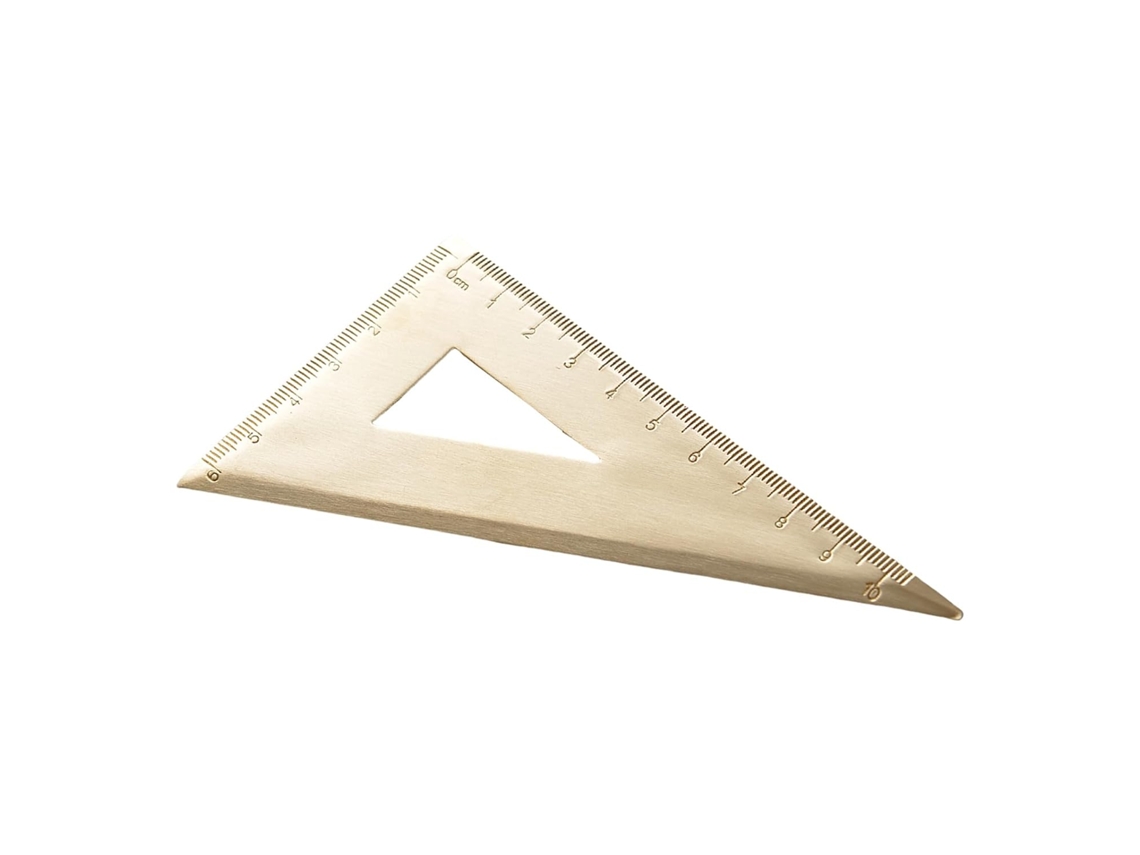 Régua triangular vintage de latão com escala geométrica para matemática, semicírculos, transferência, ferramenta