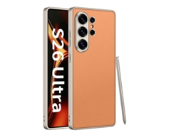 Capa Hexinyigjly Para Samsung Galaxy S26 Ultra , Pele Vegan Fina E Flexível, Antichoque, Toque Suave Laranja