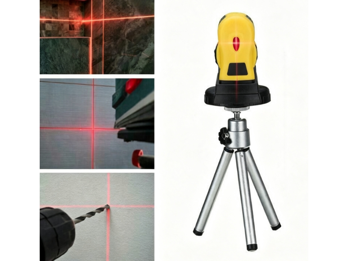 Nível A Laser Ajustável Em 360° (linhas Cruzadas Vermelhas) Com Suporte – Compatível Com Linhas Angulares