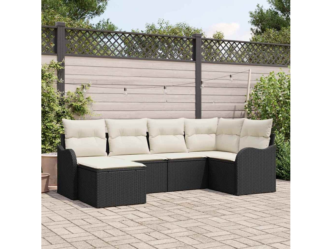 Vidaxl Conjunto De Sofá De Jardim Com Almofada 6 Pcs Preto E Branco