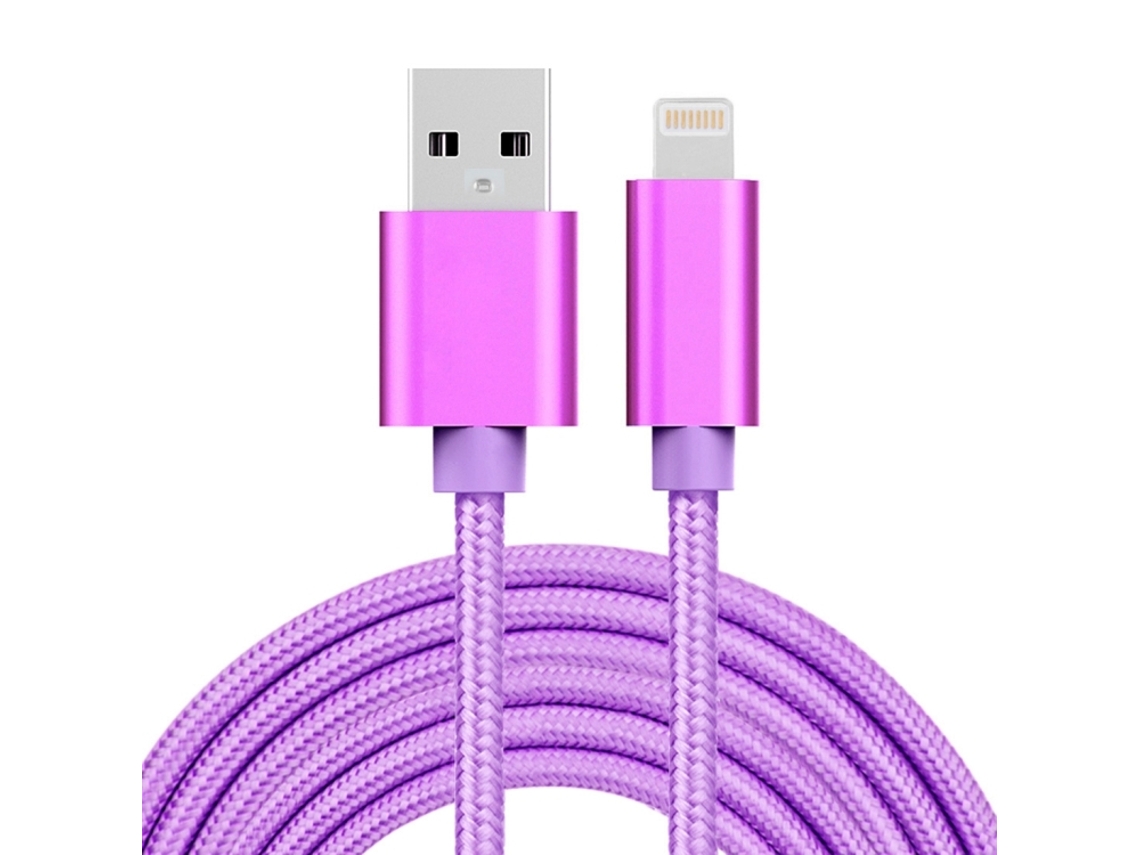Cabo Usb de 3m 3a com Cabeça de Metal Tecido 8 Pin para Dados e Carregamento Roxo XIAOMOYU