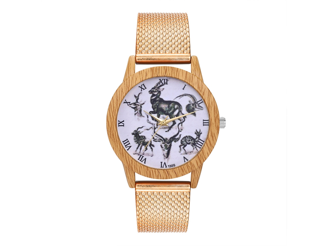 Relógio Feminino Pulseira de Malha de Aço Relógio de Quartzo Rose Gold