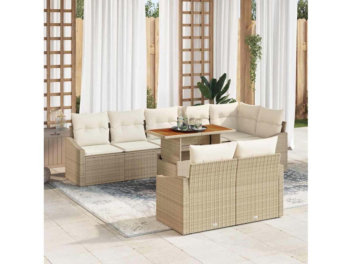 Vidaxl Conjunto De Sofá De Jardim 9 Pcs Bege Rattan Sintético