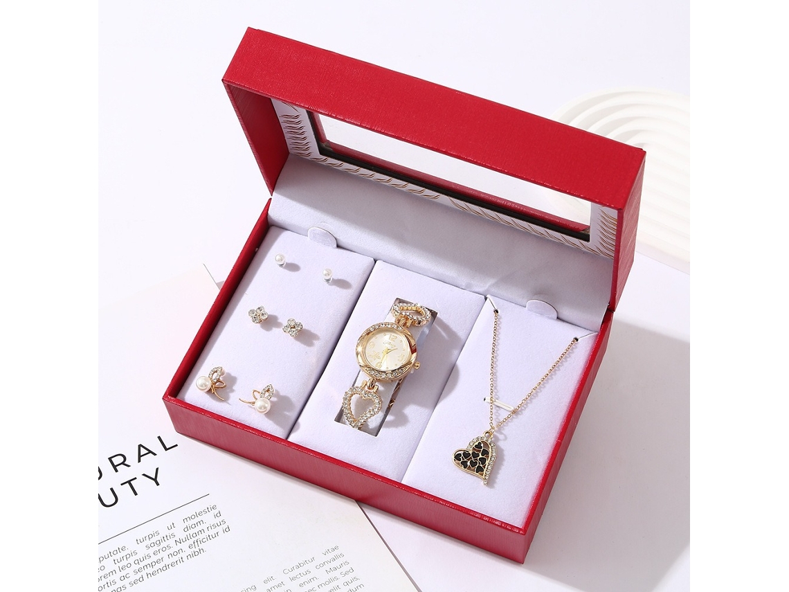 Conjunto de Presente Feminino com Relógio de Pulseira de Malha e Caixa Laranja SPQMENT