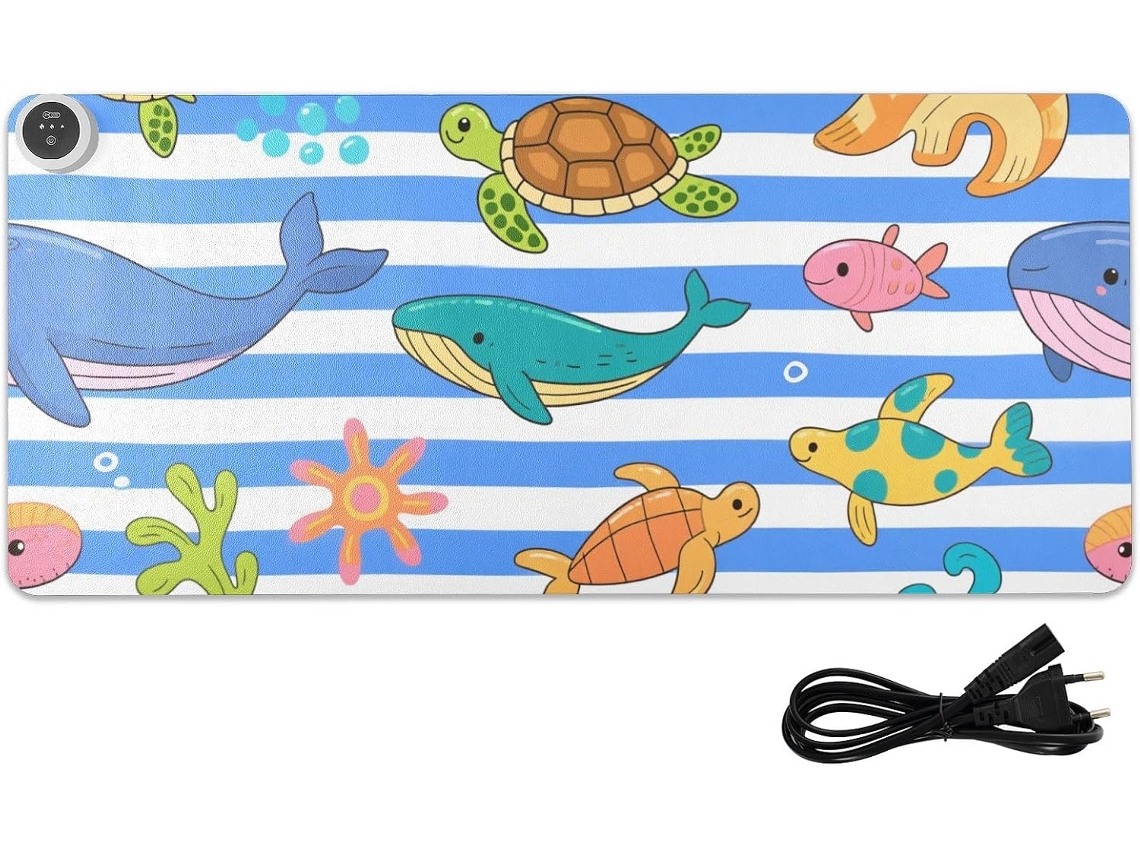 Mousepad Grande, Listrado em Azul e Branco, Aquecido, Poliuretano, 80 X 33 Cm, Antiderrapante, para Mesa de Co