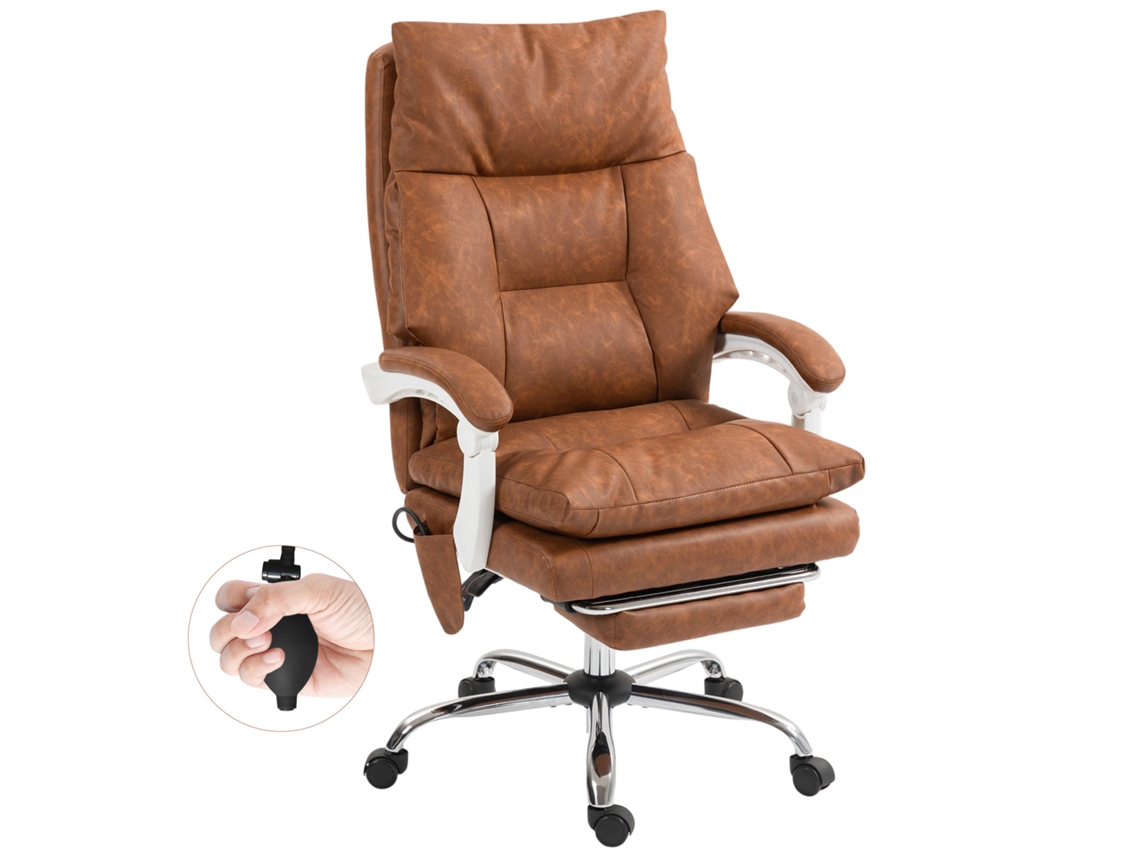 Cadeira De Escritório Ergonômica, Em Couro Pu, Com Suporte Lombar Inflável, Encosto Reclinável E Altura Ajustável, Na Cor Marrom.