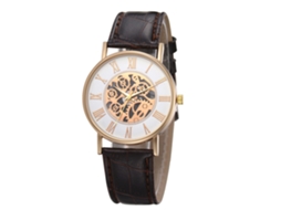 Relógio de Pulso Feminino de Quartzo Casual com Pulseira Pu Marrom Elegante