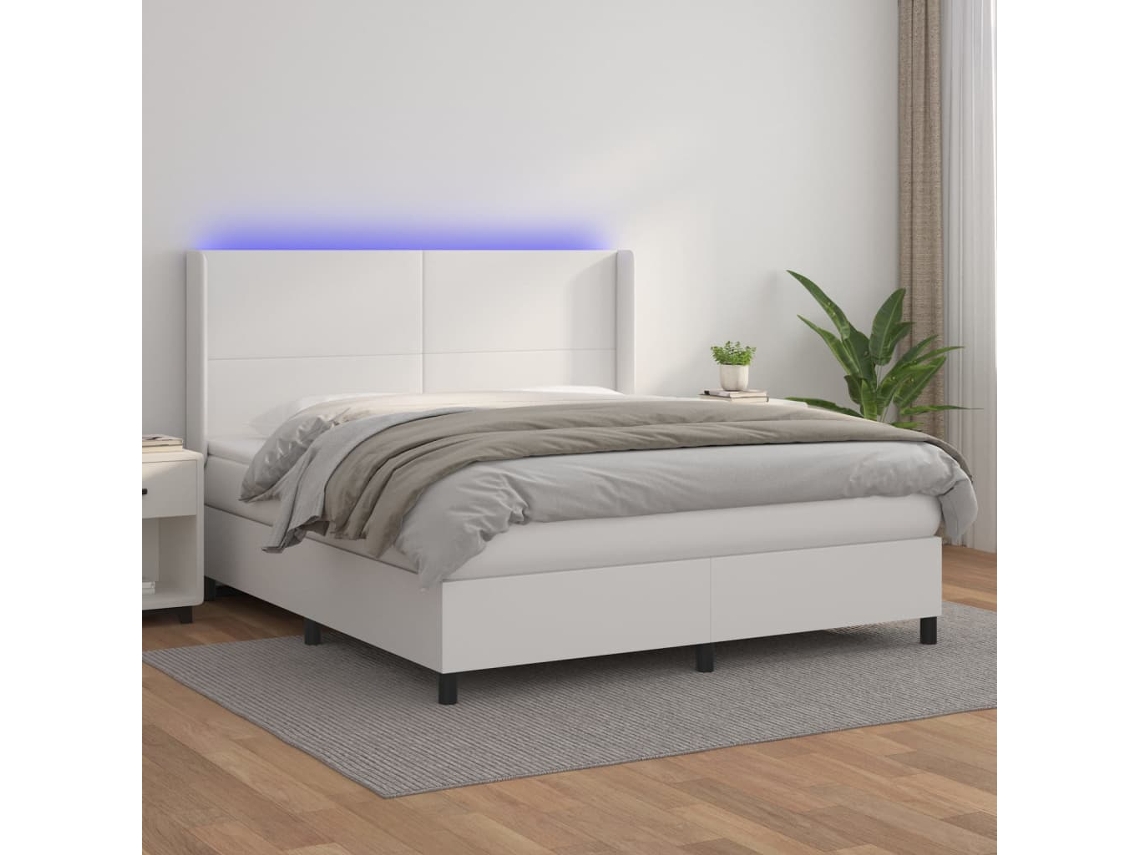 Cama Box Spring C/colchão/led 180x200cm Couro Artificial Branco