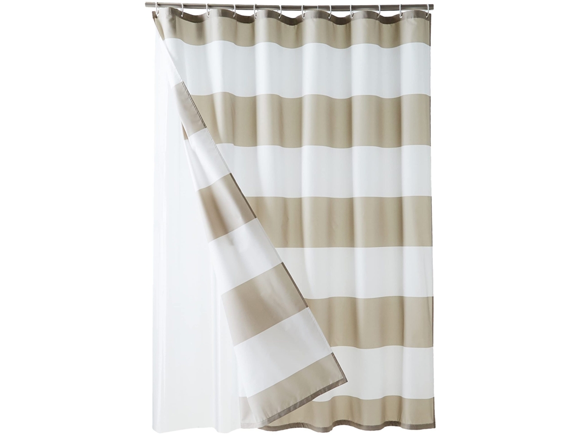 Cortina Duche Riscas Castanho Claro - Com Argolas - Impermeável - 180x180 Cm - Poliéster