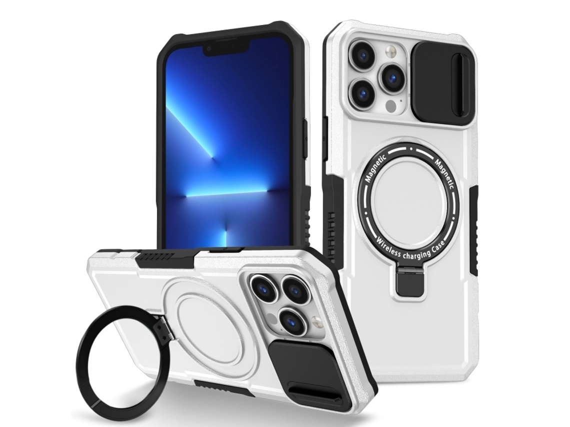 Capa Zruxe Compativel Com Iphone 13 Pro Max (sliding Camshield - Magsafe - Tpu Hybrid Pc - Preto - Branco)