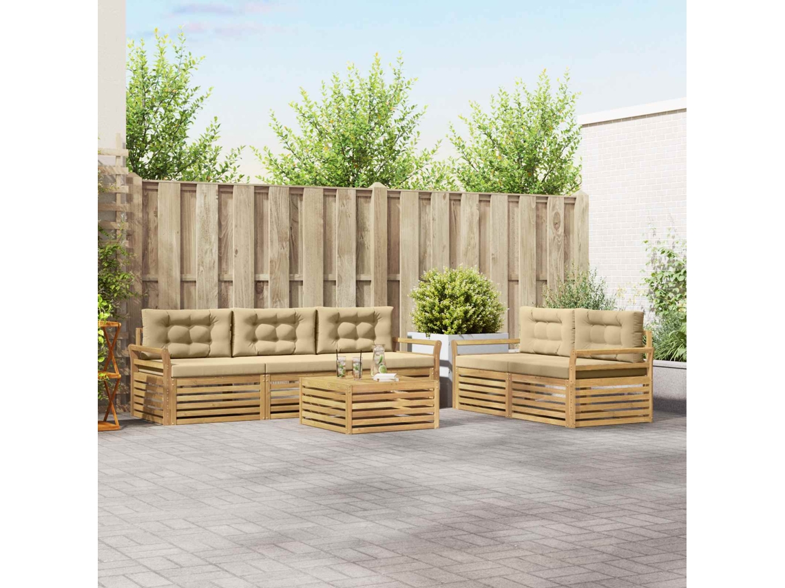 Vidaxl Conjunto De Sofás Para Exterior 6 Unid. Branco E Bege