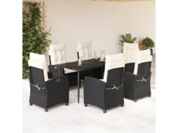 Vidaxl 7 Pcs Conjunto De Jantar P/ Jardim C/ Almofadões Vime Pe Preto