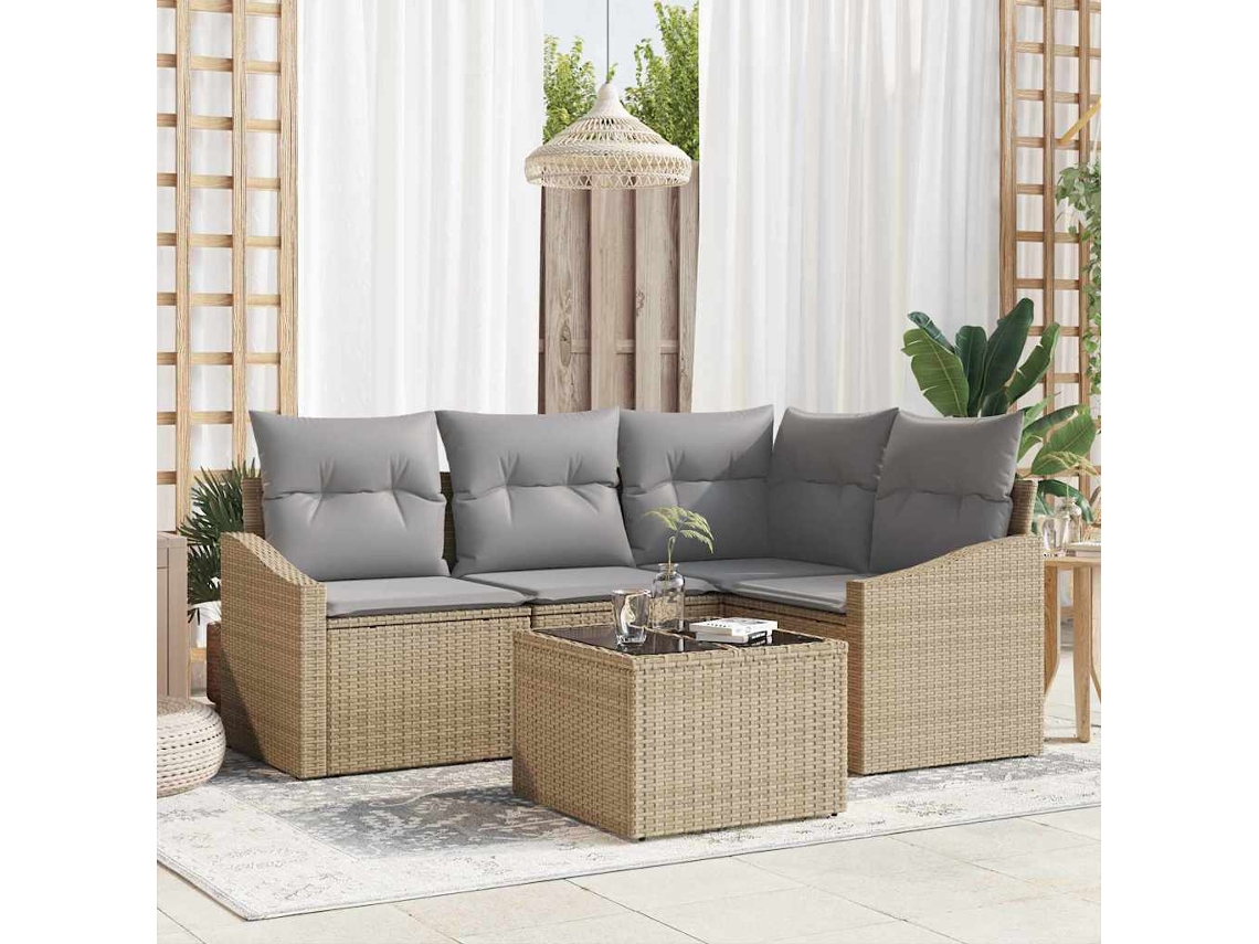 Vidaxl Conjunto De Sofá De Jardim 5 Unid. Bege E Cinza Claro Vime Pe