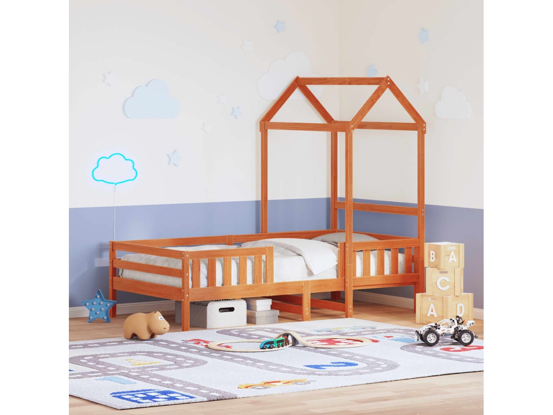 Estrutura De Cama C/ Telhado 90x190cm Pinho Maciço Castanho-mel