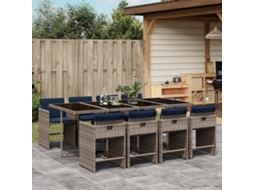 Vidaxl Conjunto De Jantar Para Jardim De 9 Peças Com Almofadas, Em Rattan Sintético Cinza