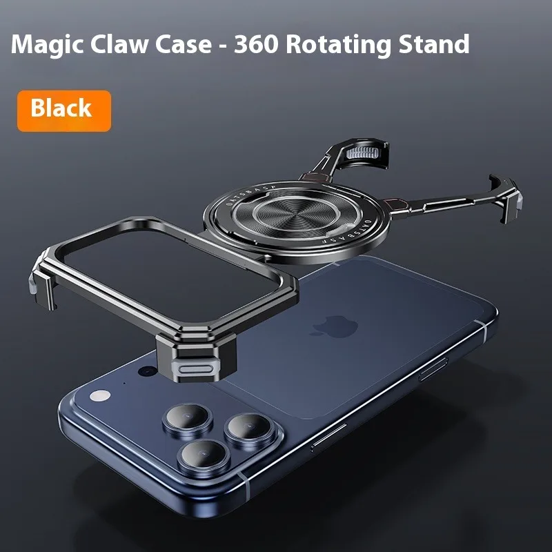 Capa Para Iphone 17 Pro Max Preta, Sem Moldura, Com Suporte De Anel Giratório 360° E Estrutura Metálica Resistente A Impactos.