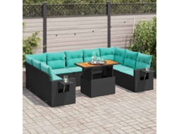 Vidaxl 10 Pcs Conjunto Sofás De Jardim C/ Almofadões Vime Pe Preto