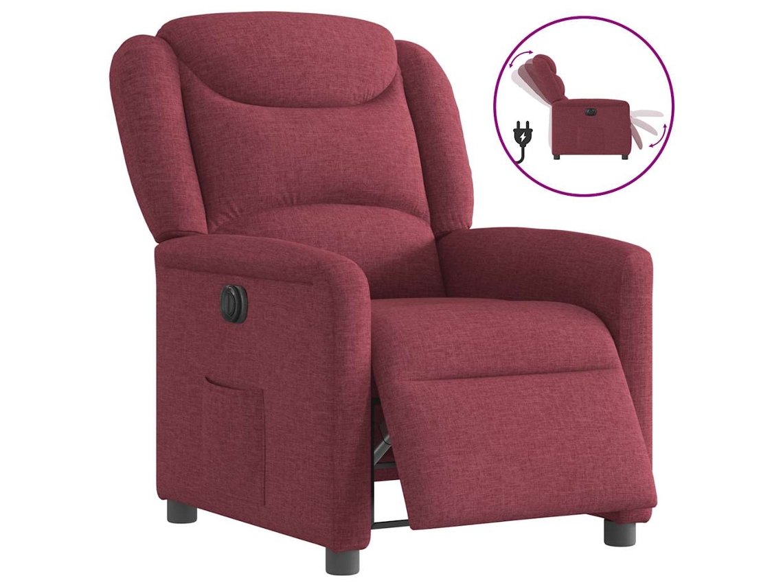 Vidaxl Poltrona Elétrica Reclinável Tecido Vermelho Tinto