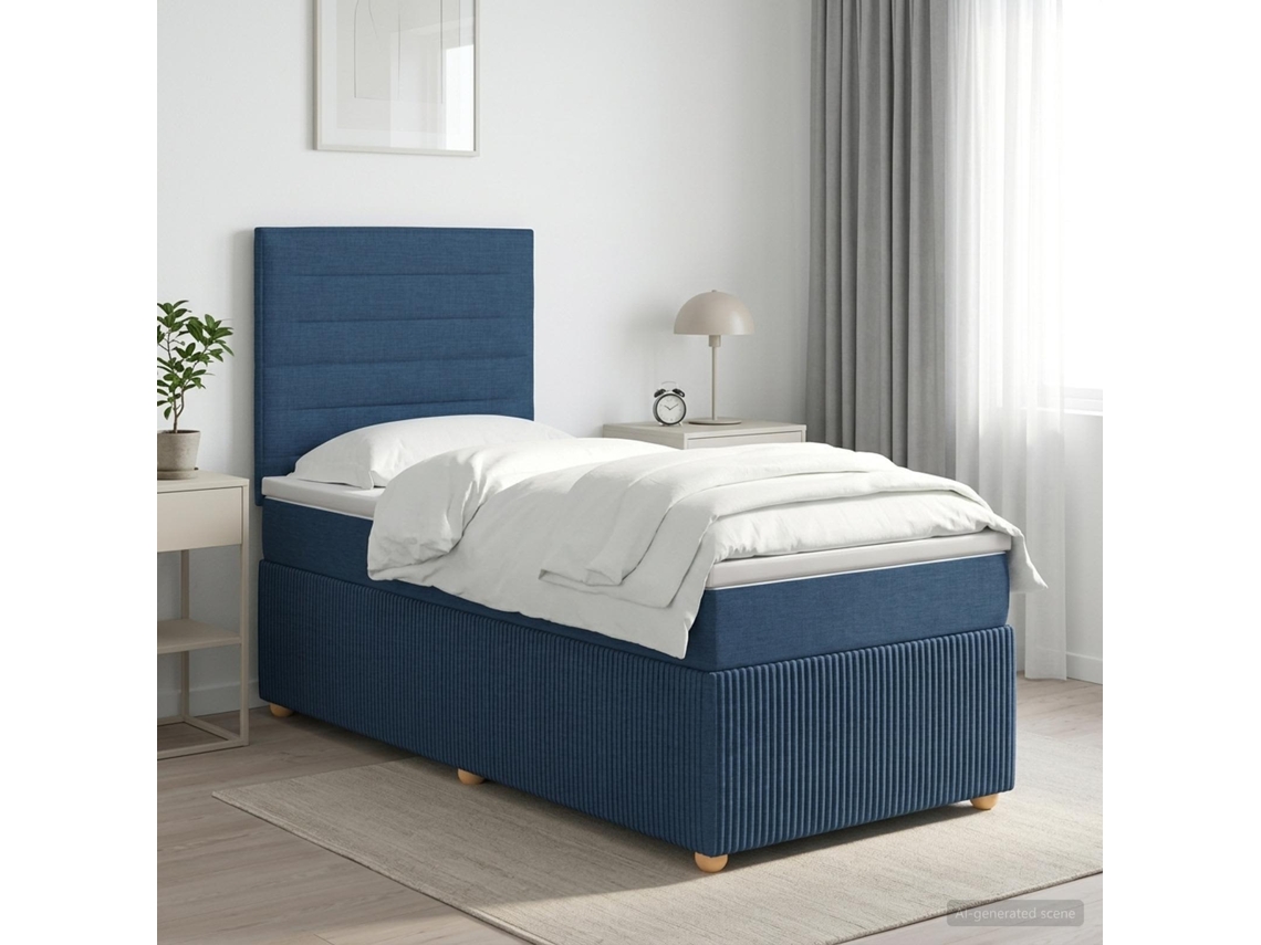 Vidaxl Cama Box Spring Com Colchão Azul 90 X 200 Cm Tecido