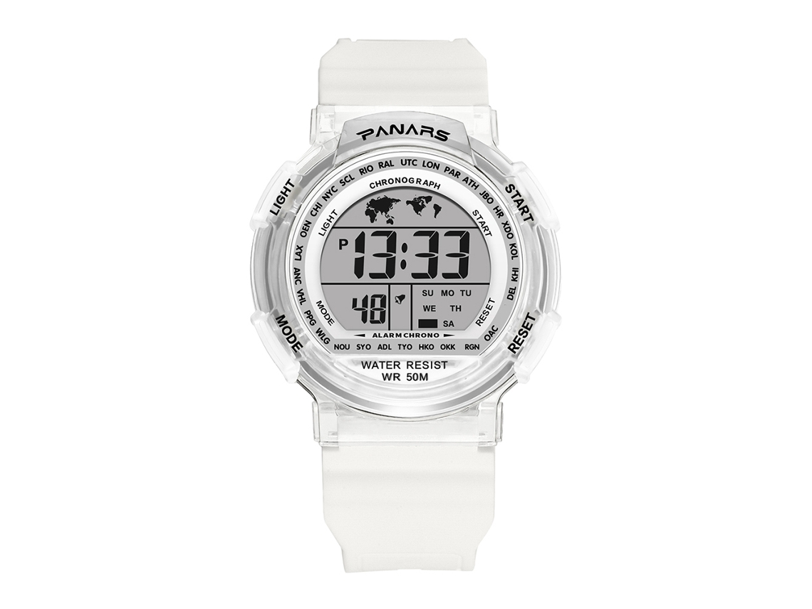 Relógio eletrônico digital Parnars com pulseira de plástico para estudantes (branco)