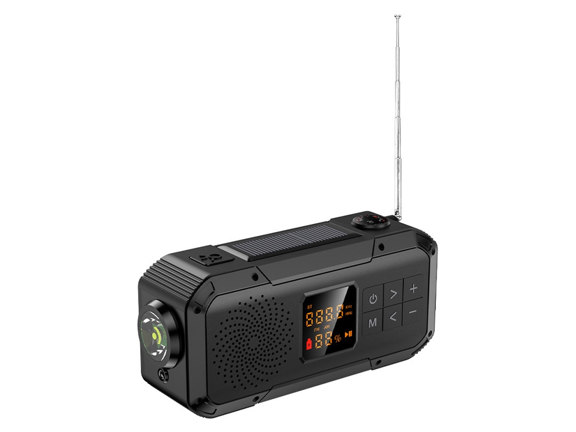 Rádio de Emergência Solar de 2000mah com Manivela, Am/fm/wb, Multifuncional, Carregador Portátil, Preto AQUAFORGE