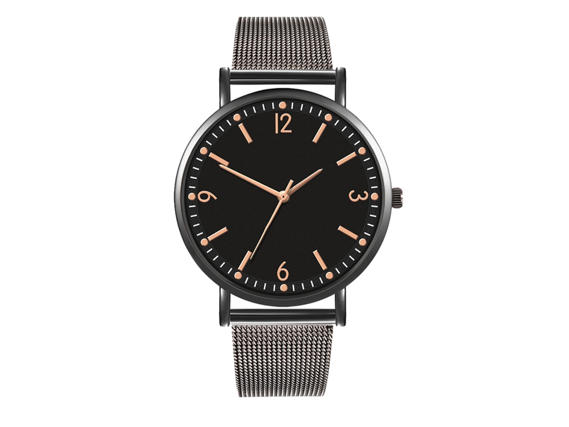 Reloj De Cuarzo Con Correa De Malla Moda Estilo Casual Unisex Pulsera Negro