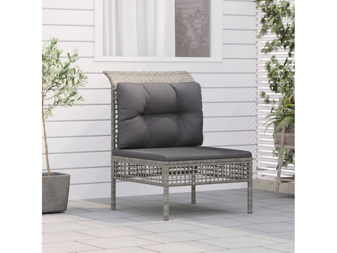 Vidaxl Sofá De Centro Para Jardim Com Almofadão Vime Pe Cinzento