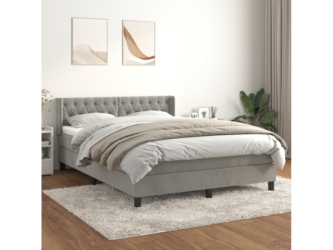 Vidaxl Cama Com Molas/colchão 140x190 Cm Veludo Cinzento-claro