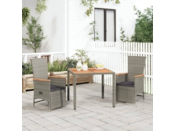 Vidaxl 3 Pcs Conjunto de Jantar P/ Jardim C/ Almofadões Vime Pe Cinza