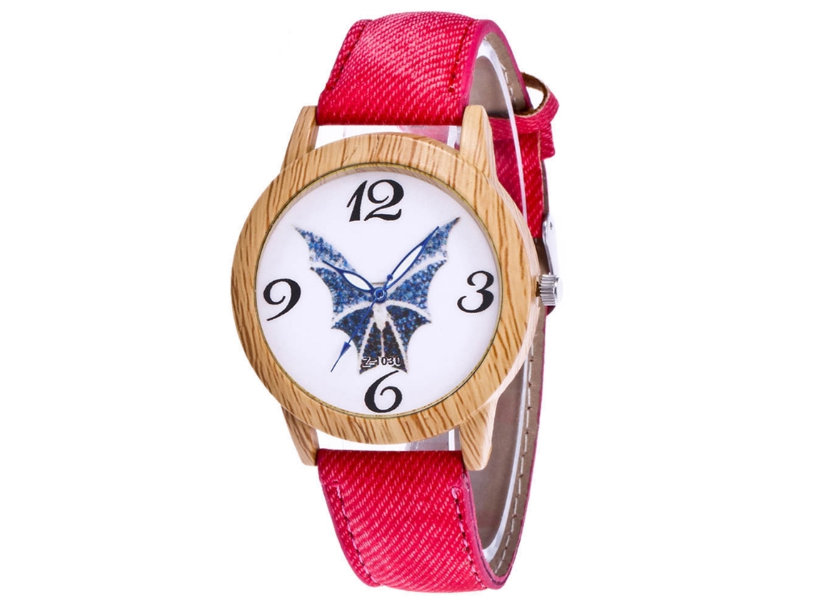 Reloj De Cuarzo Unisex De Madera Con Correa De Denim Zhoulianfa (rojo)