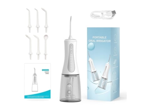 Irrigador Oral Elétrico Portátil Baykar, Limpeza Profunda de Longa Duração, 6 Jatos, 350ml, Branco