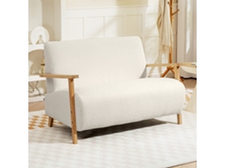 Sofá De 2 Lugares Estofado Borreguito Com Acolchoado Espesso Apoios Braço E Pés Madeira 118x76x78 Cm Creme