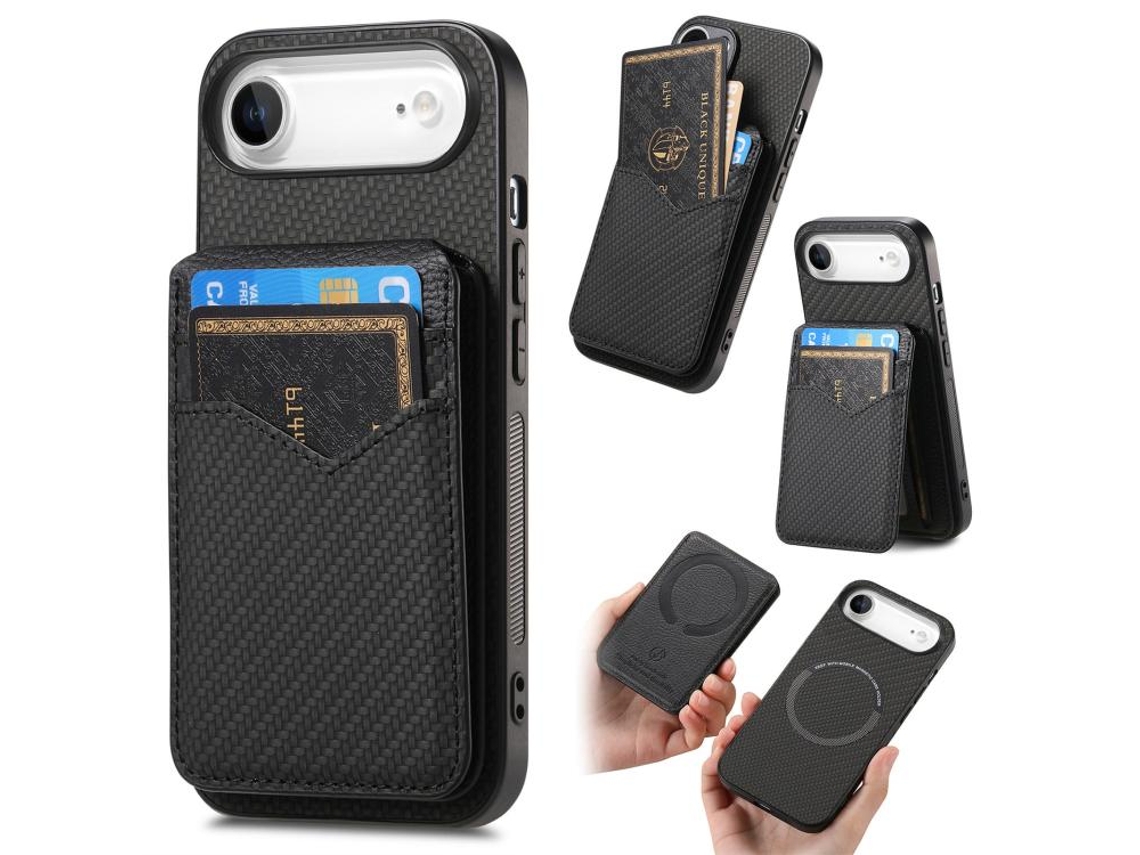 Capa Para Iphone 17 Air - Fibra De Carbono Com Magsafe - Capa Com Dobra Vertical Para Cartões