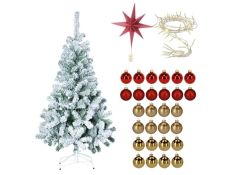Árvore De Neve De 150 Cm Com Estrela De Papel 2 Guirlandas De 80 Leds E 38 Bolas Wellhome