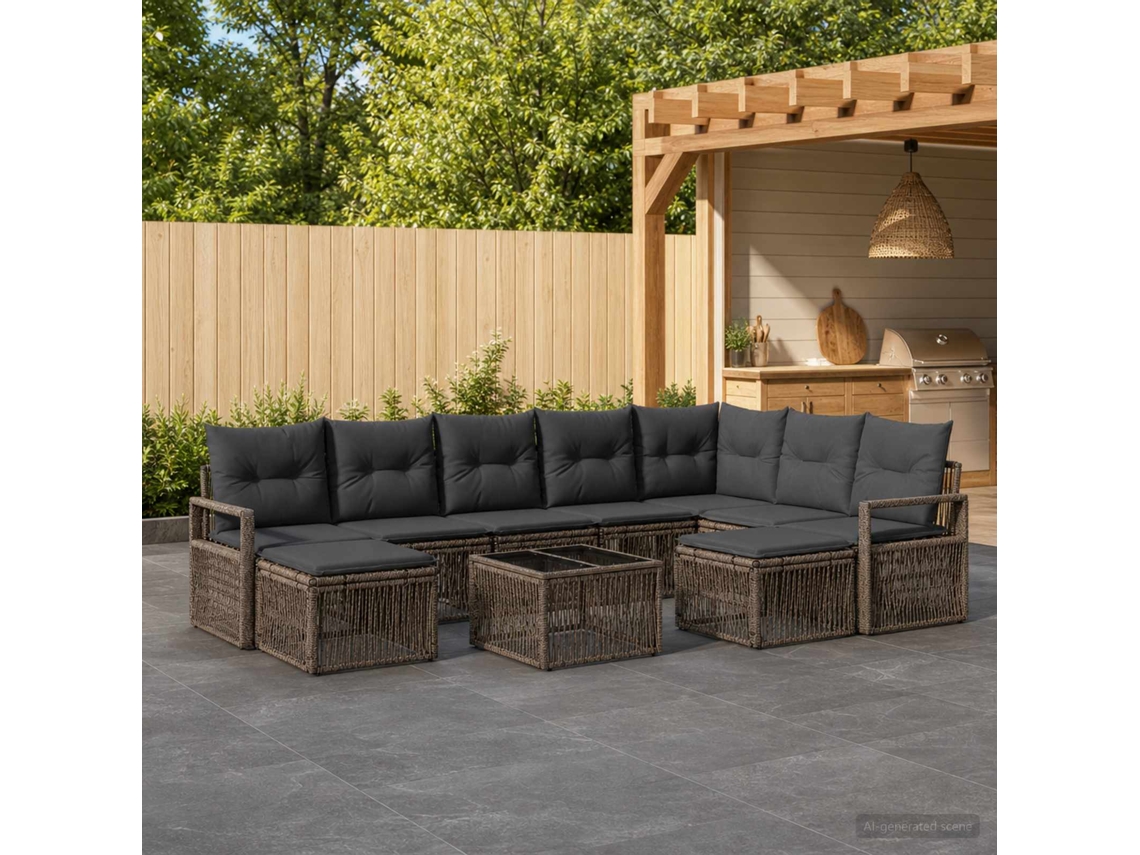 Vidaxl Conjunto De Sofá De Jardim 10 Pcs Cinzento Vime Pe