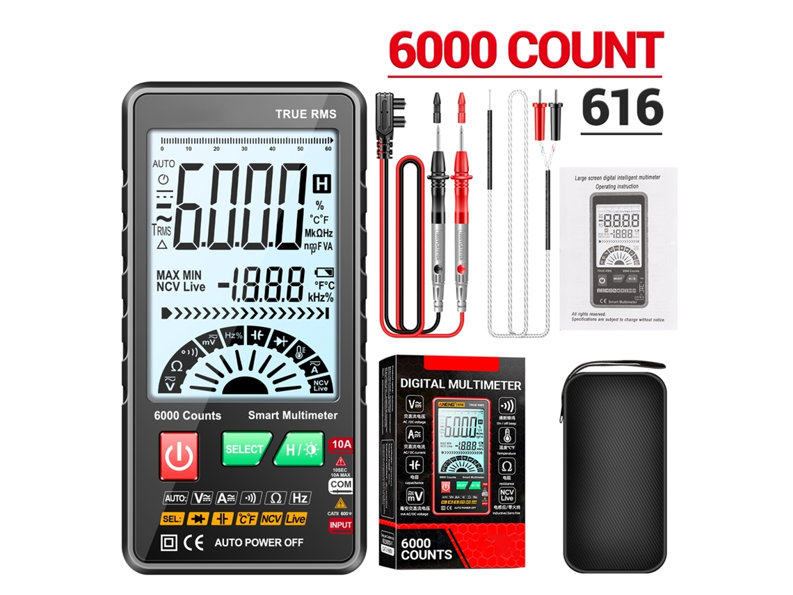 Aneng 616 Multímetro Digital Inteligente True Rms 6000 Contagens Ncv Lanterna Tester Voltmeter Amperímetro