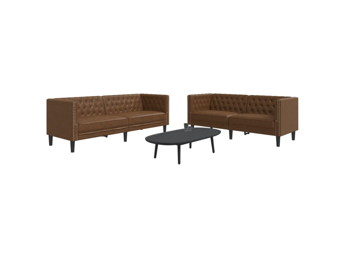 Vidaxl 2 Pcs Conj. De Sofás Chesterfield Camurça Artificial Castanho