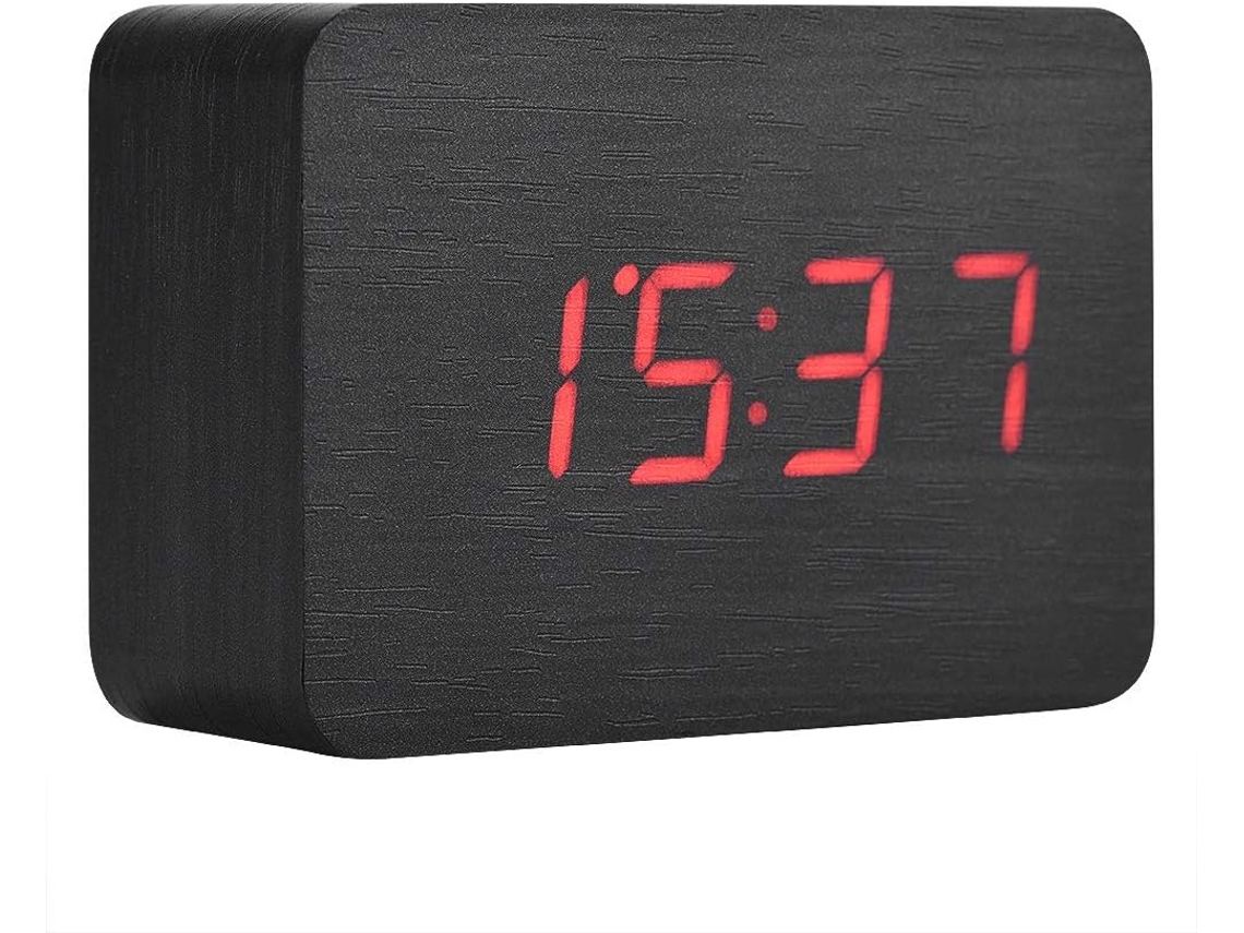 Despertador Digital De Madeira, Despertador Led Com Visor De Hora Data Temperatura, Modo De Controle Por Voz, Sempre