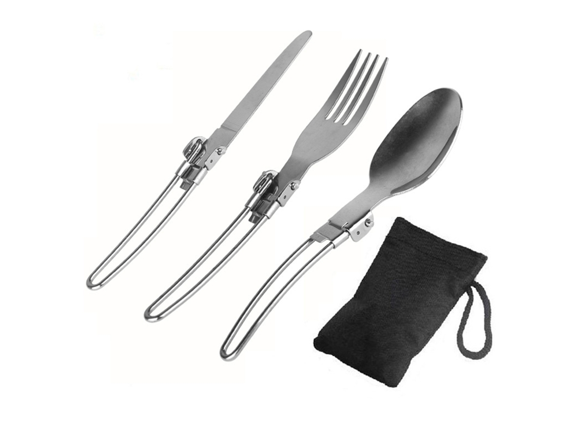 Conjunto de Talheres Dobráveis com Garfo e Colher 3 Peças, Aço Inoxidável, Prata SUNNY SPACES