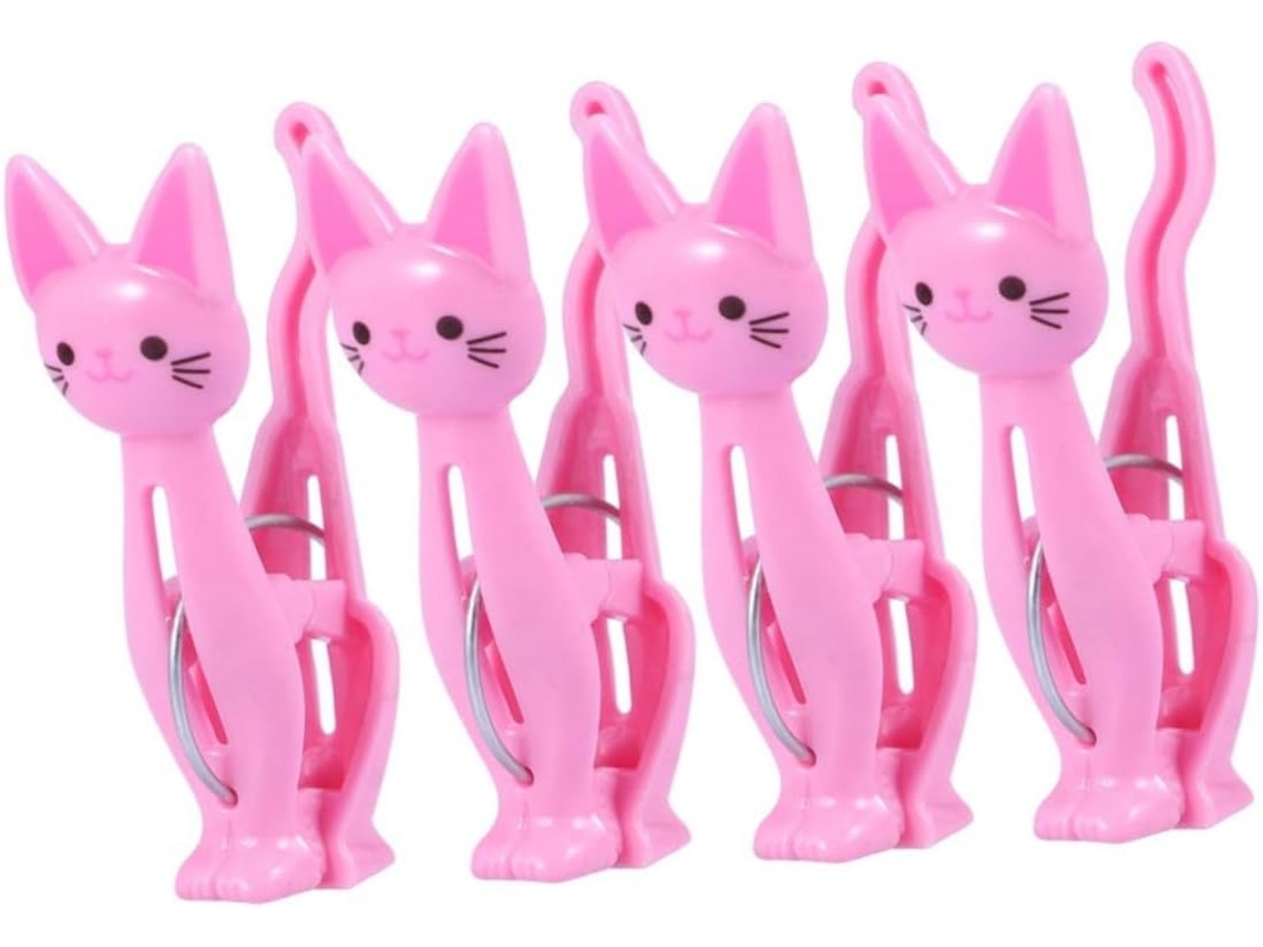 Alfinetes criativos e antiaderentes em formato de gato rosa para separar roupas em casa.
