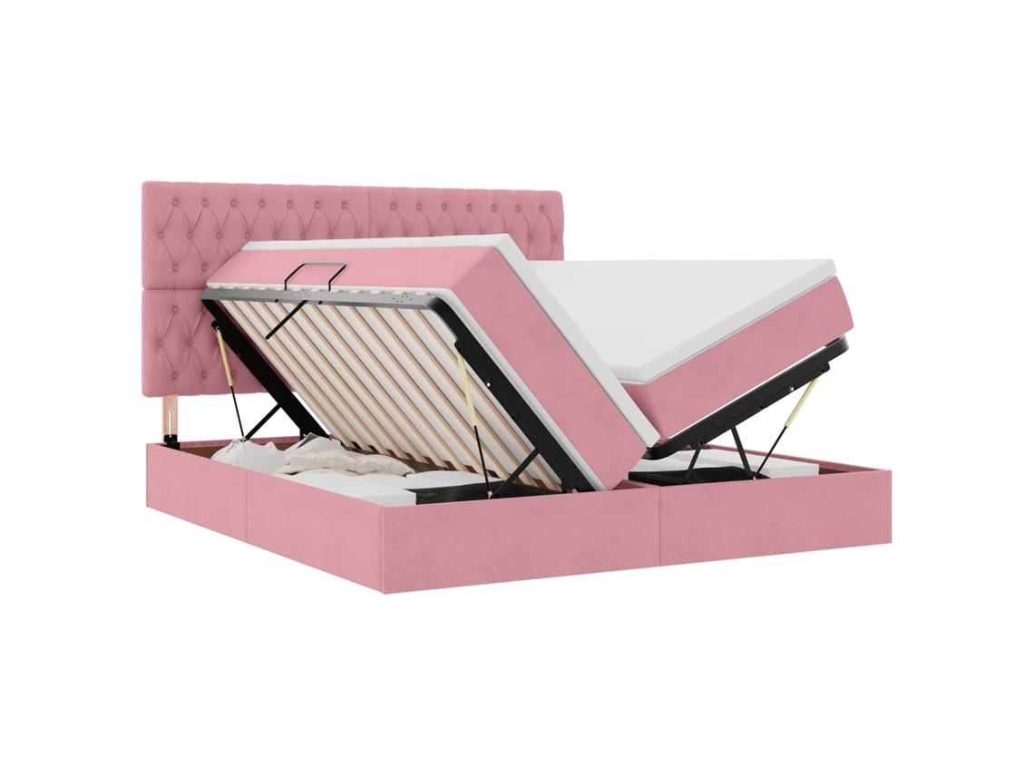 SYFAX™ Cama de Armazenamento Led com Colchão Rosa 180 X 200 Cm Veludo