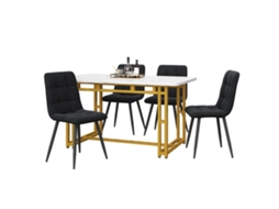 Conjunto De Mesa De Jantar Dourada 120x70cm Com 4 Cadeiras, Moderno Para Cozinha, Cadeiras De Veludo Preto E Pés De Ferro Dourado Quenty