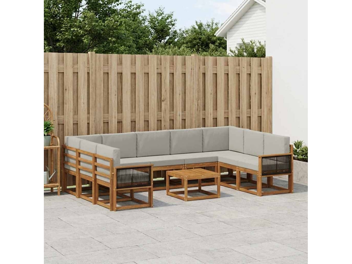 Vidaxl Conjunto De Sofás Para Exterior 10 Pcs Natural E Cinzento-claro