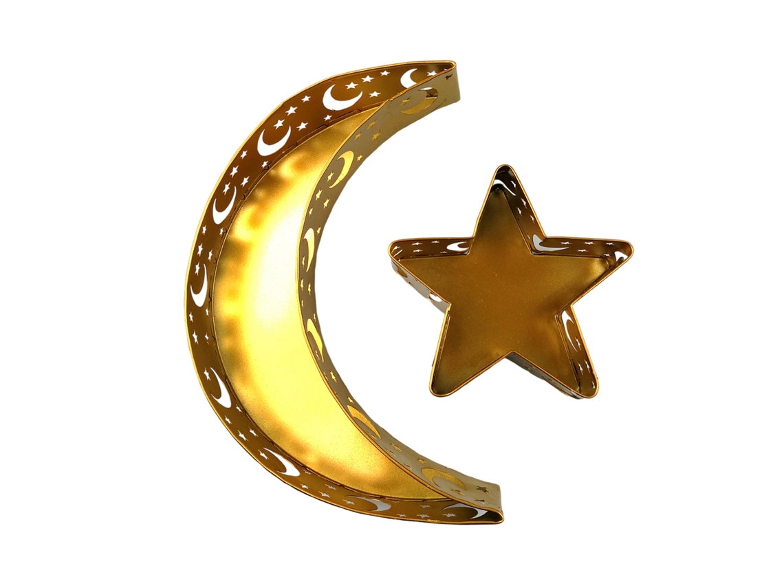Prato de Eid Musulmão Decorativo de Ferro Lua Estrela para Festivais e Decoração de Casa | S/MARCA