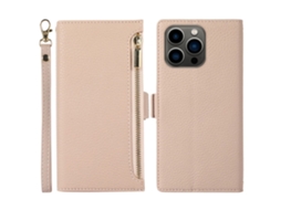 Capa Queda Textura Lichia Para Iphone 15 Pro Pele Sintética Bege