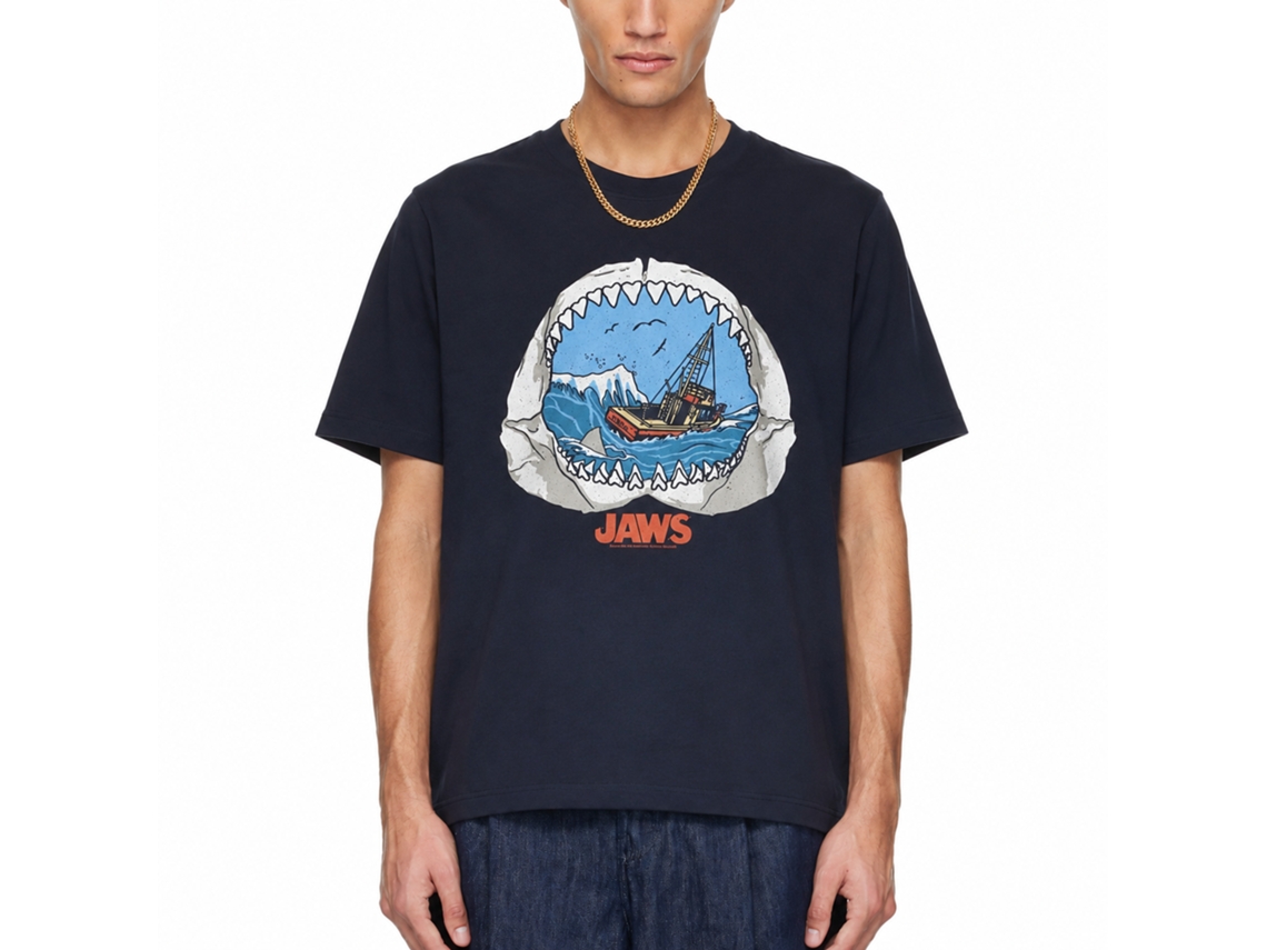 Rockinstone Jaws Movie Jaw View Navy Adult T-shirt Size:s