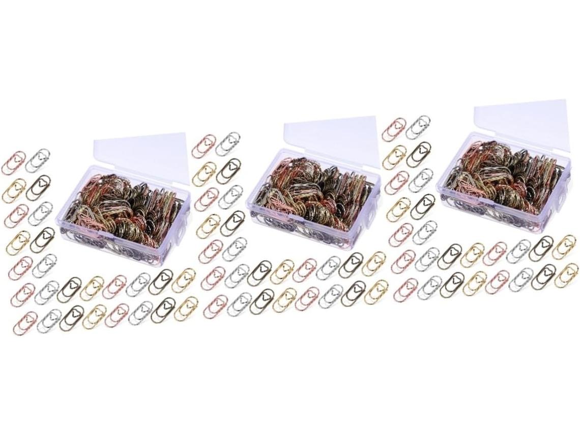Conjunto Lalafina com 3 mini clipes de papel em formato de coração, pequenos clipes para arquivos e clipes decorativos.