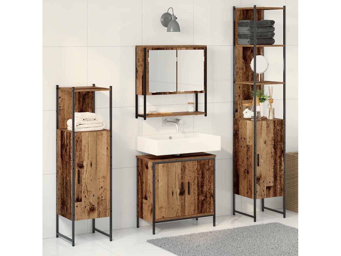 Vidaxl Conjunto De Móveis Para Banheiro Com Porta 4 Pcs Castanho